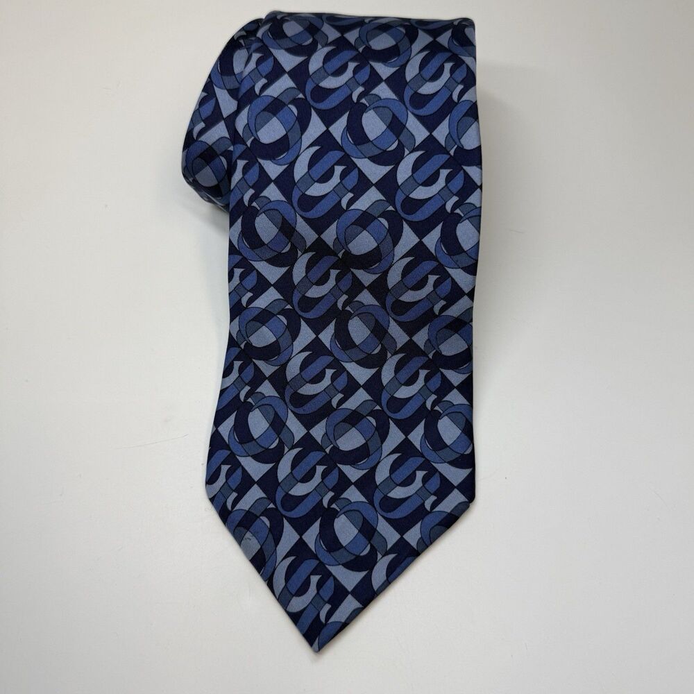 GUCCI Made In Italy Blue Geometric 100% Silk Tie